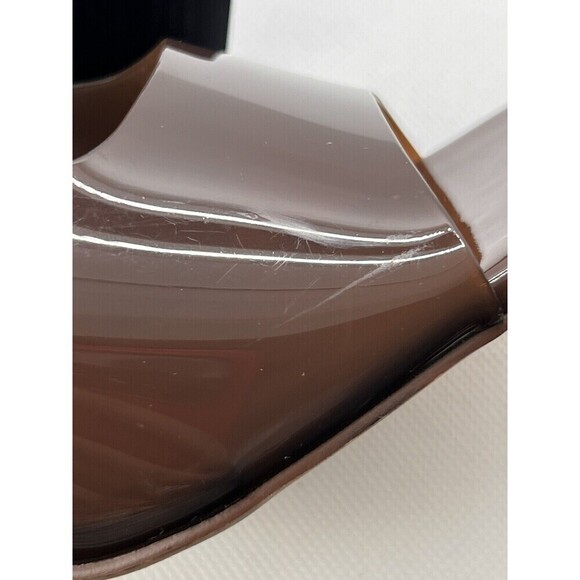 Brown Vinyl Spool Heeled Open Square Toe Slides 8 Transparent Mules x Forever21 - Picture 10 of 15